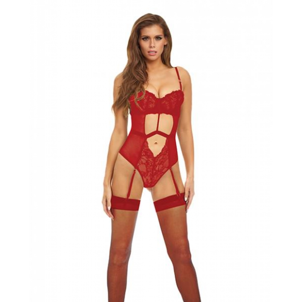 Bombshell Boudoir Strap Overlay Teddy: Alluring Red Lingerie