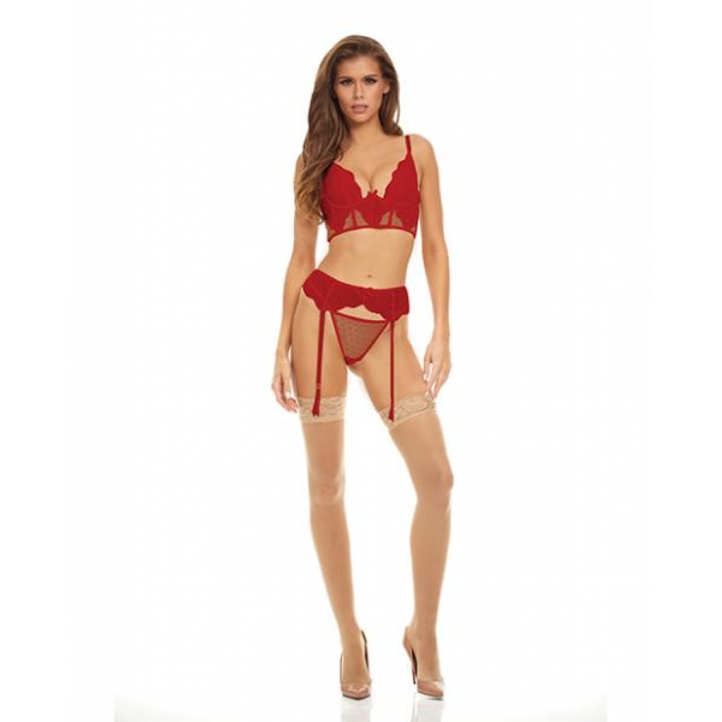 Bombshell Boudoir Lace & Mesh Peek A Boo Set - Red, Large