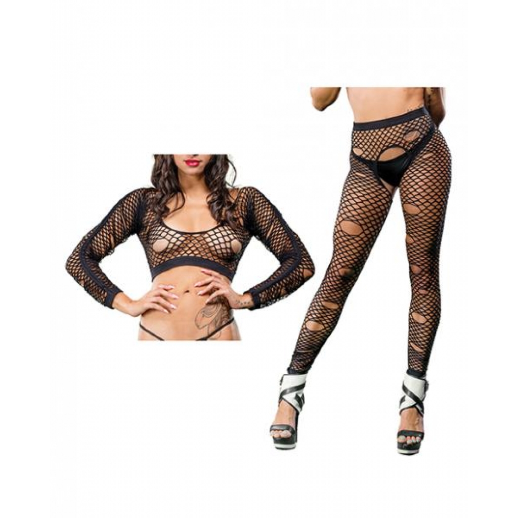 Beverly Hills Naughty Girl Crotchless Mixed Hole Leggings in Black