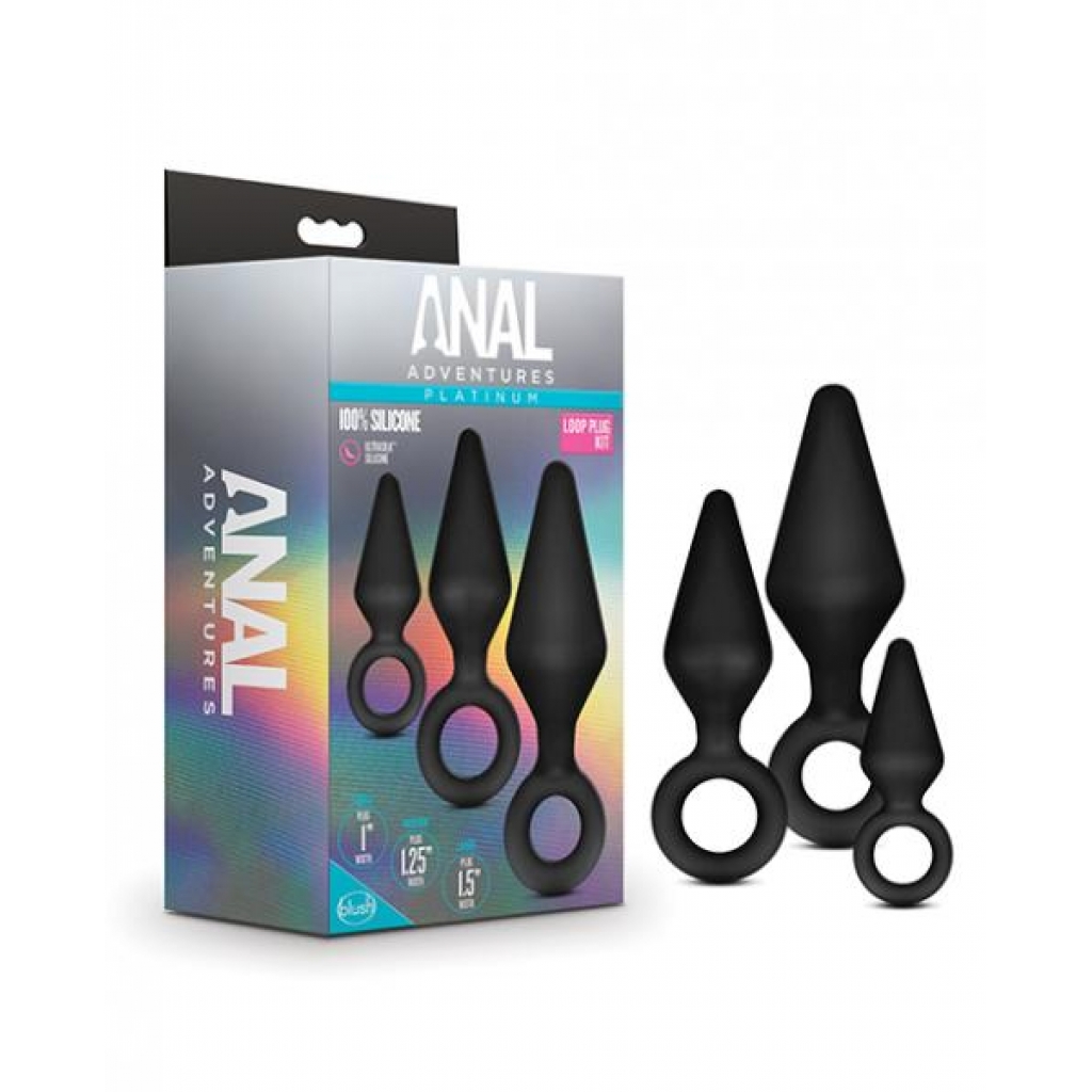 Blush Anal Adventures Platinum Silicone Loop Plug Kit - Black