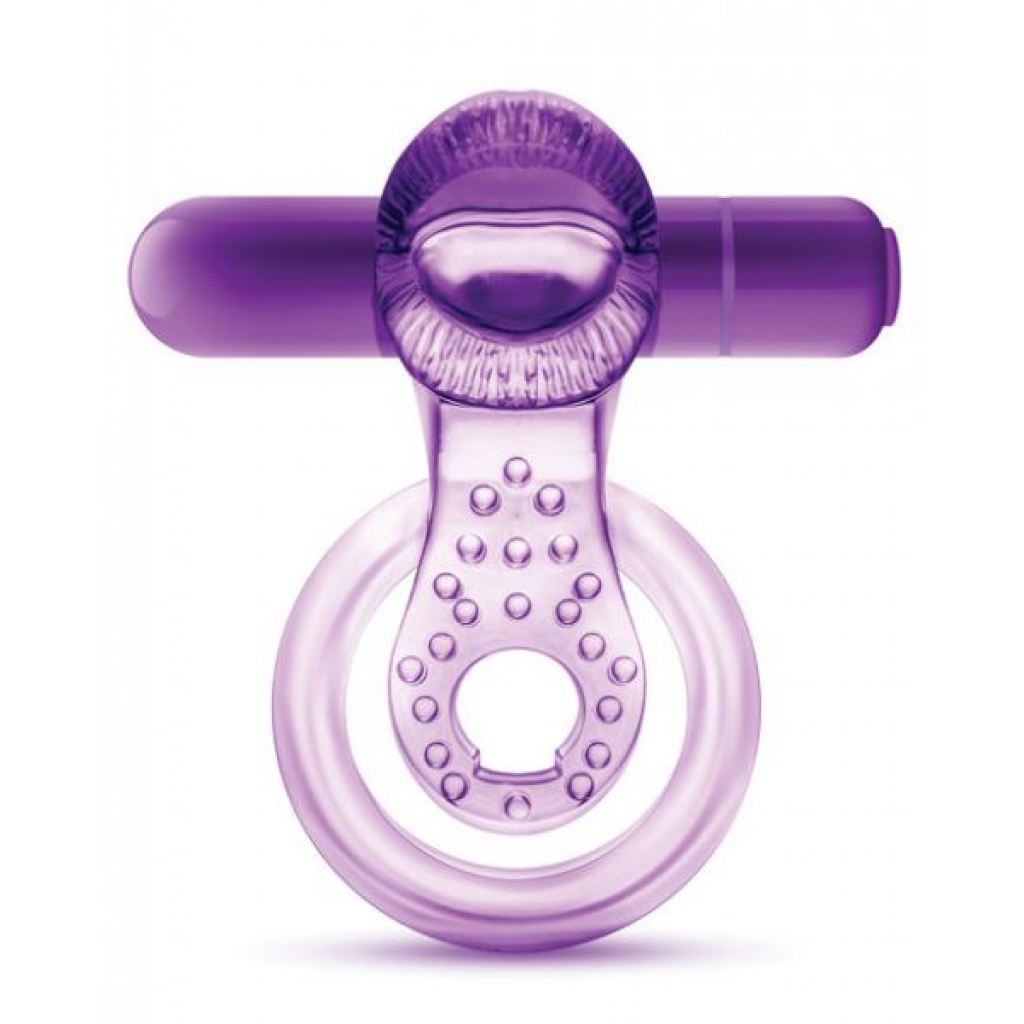 Lick It Vibrating Double Strap Cock Ring - Purple