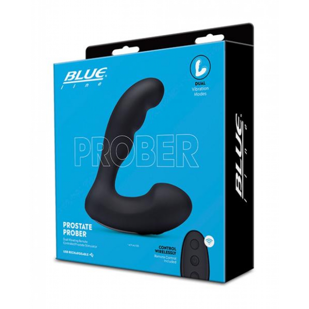 Blue Line Vibrating Prostate Prober with Remote Control - Black