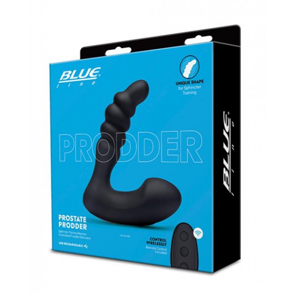 Blue Line Vibrating Prostate Massager with Remote Control - Black