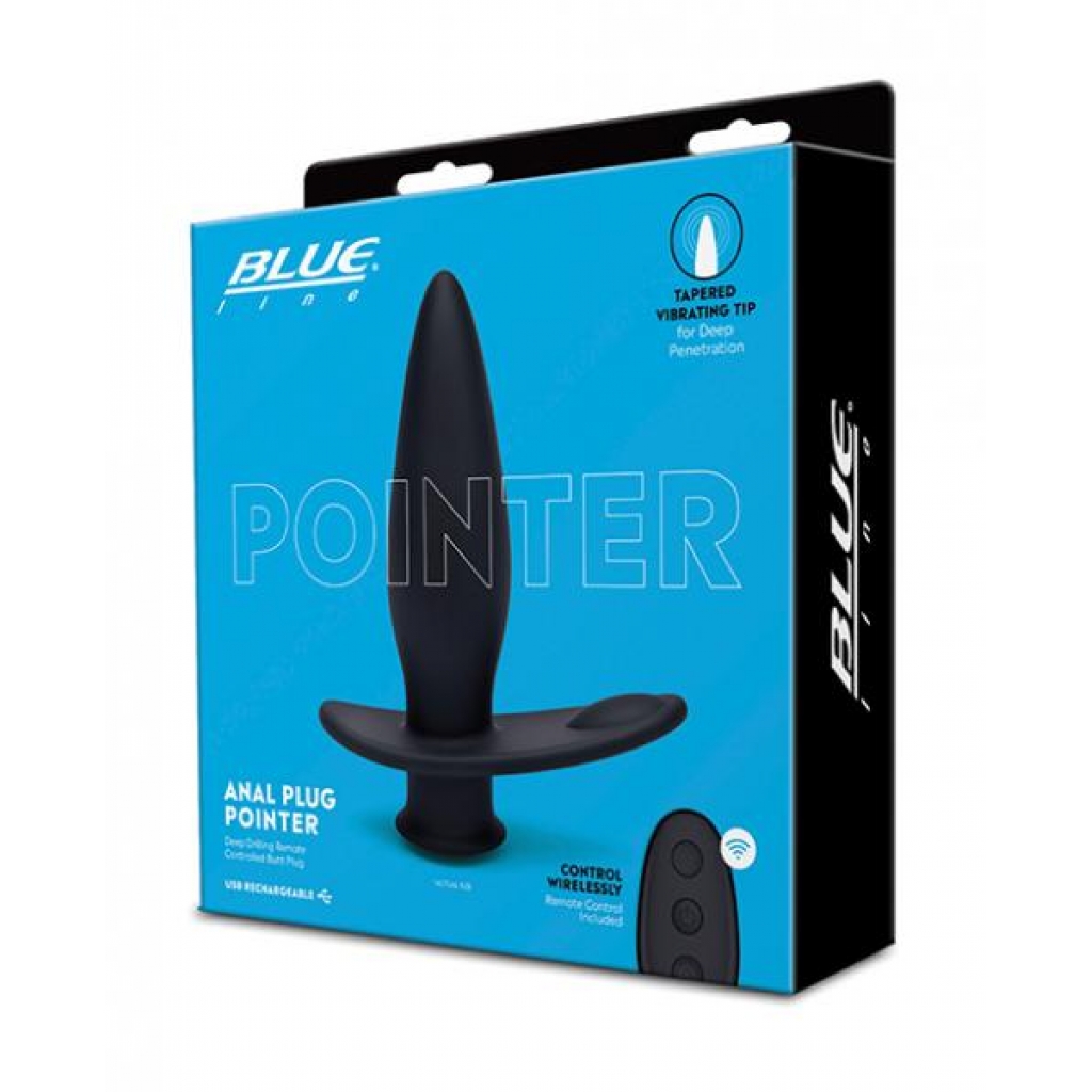 Blue Line Vibrating Anal Plug Pointer with Remote - Black