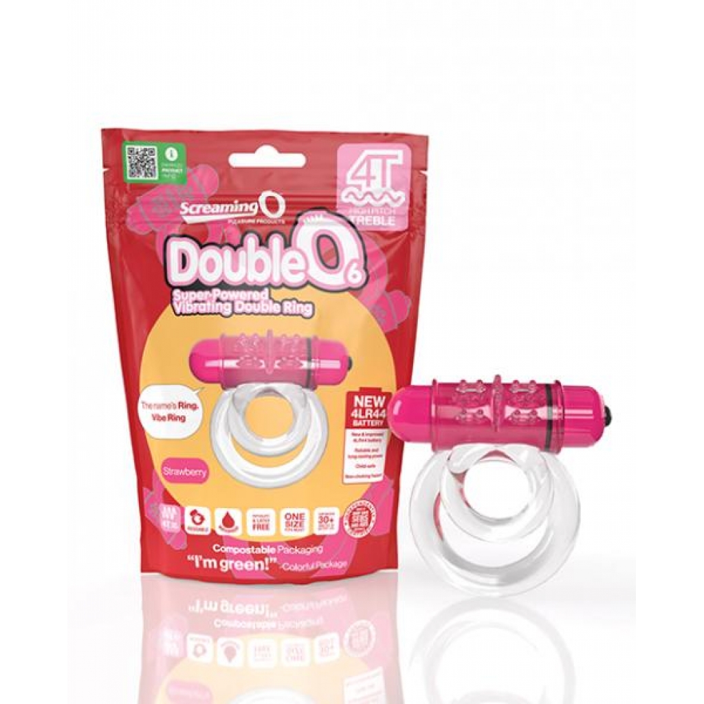 Screaming O 4T Double O 6 - Strawberry - Rechargeable Vibrating Ring