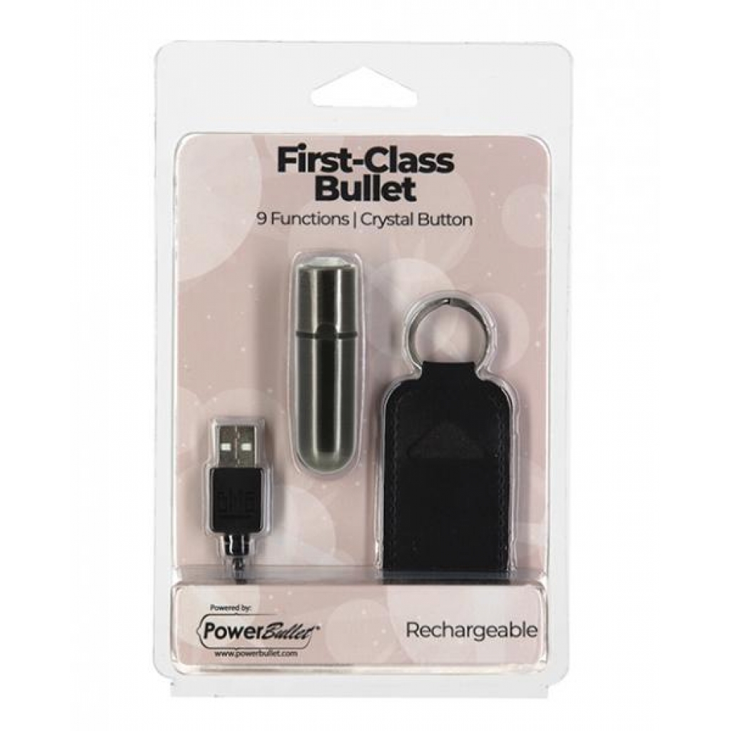 First Class Mini Rechargeable Bullet with Crystal - 9 Functions - Gun Metal