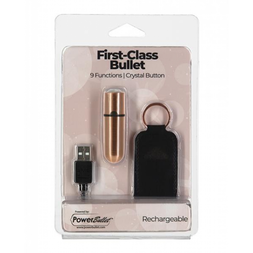 First Class Mini Rechargeable Bullet: Crystal Finish - 9 Functions Rose Gold