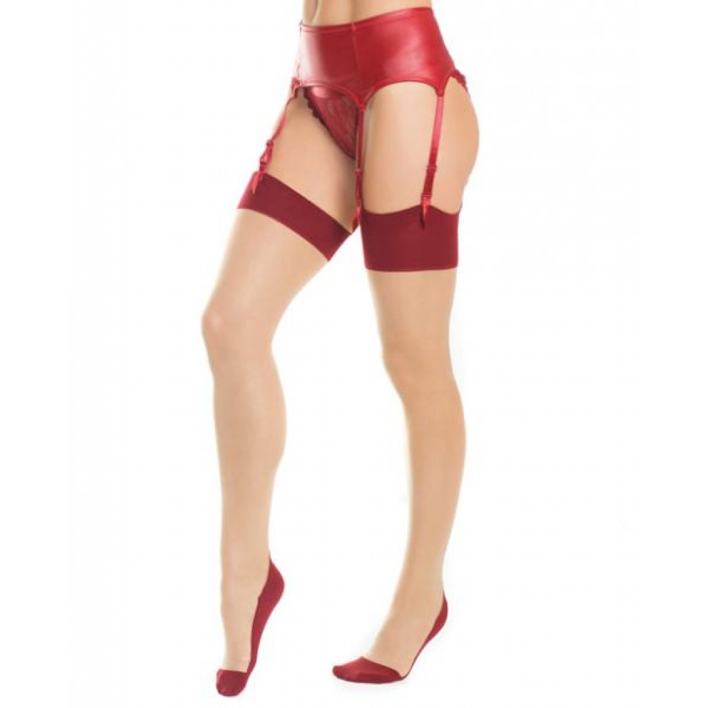 Cuban Heel & Sheer Thigh Highs with Back Seam - Merlot/Nude