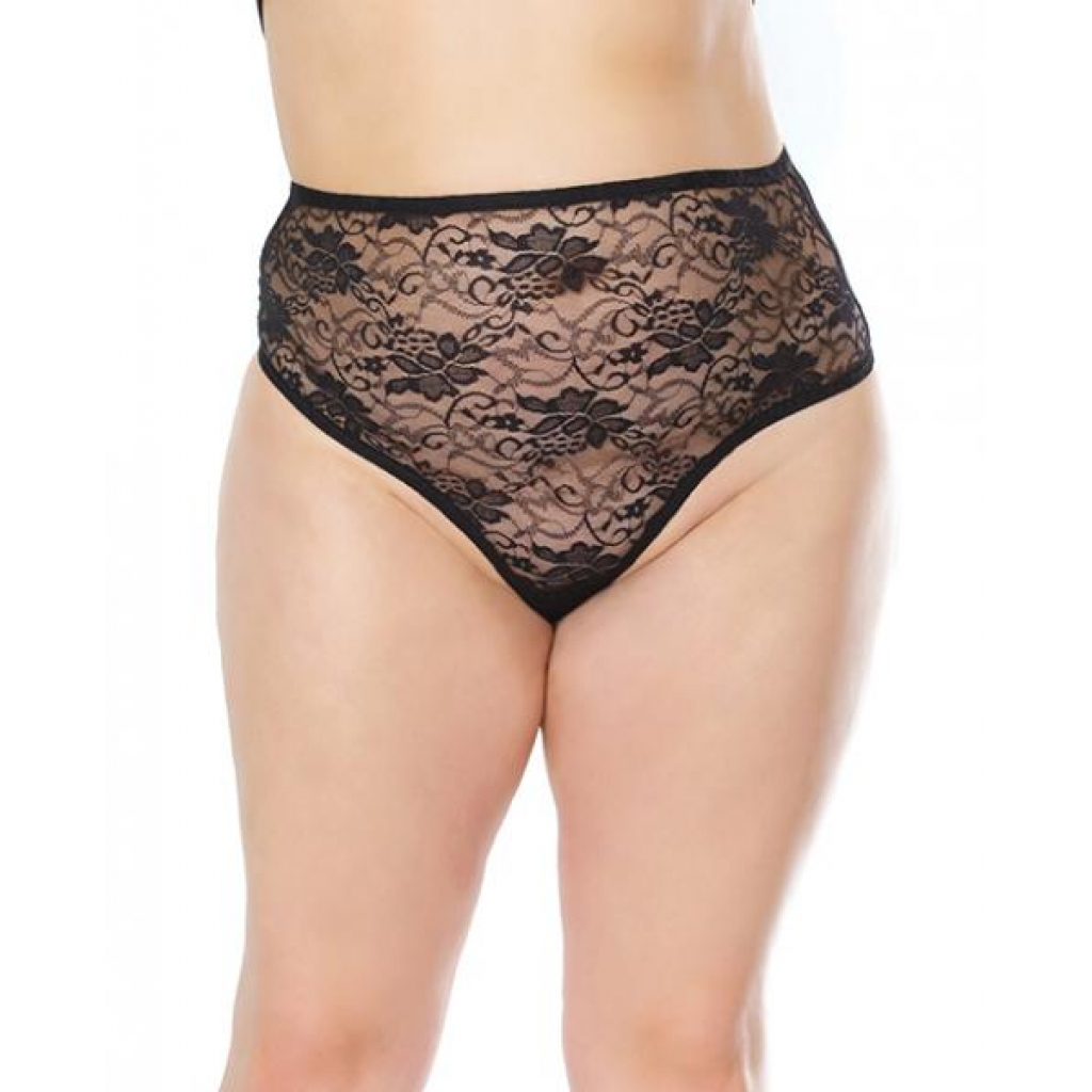 Stretch Lace High Waist Thong - Black OS/XL