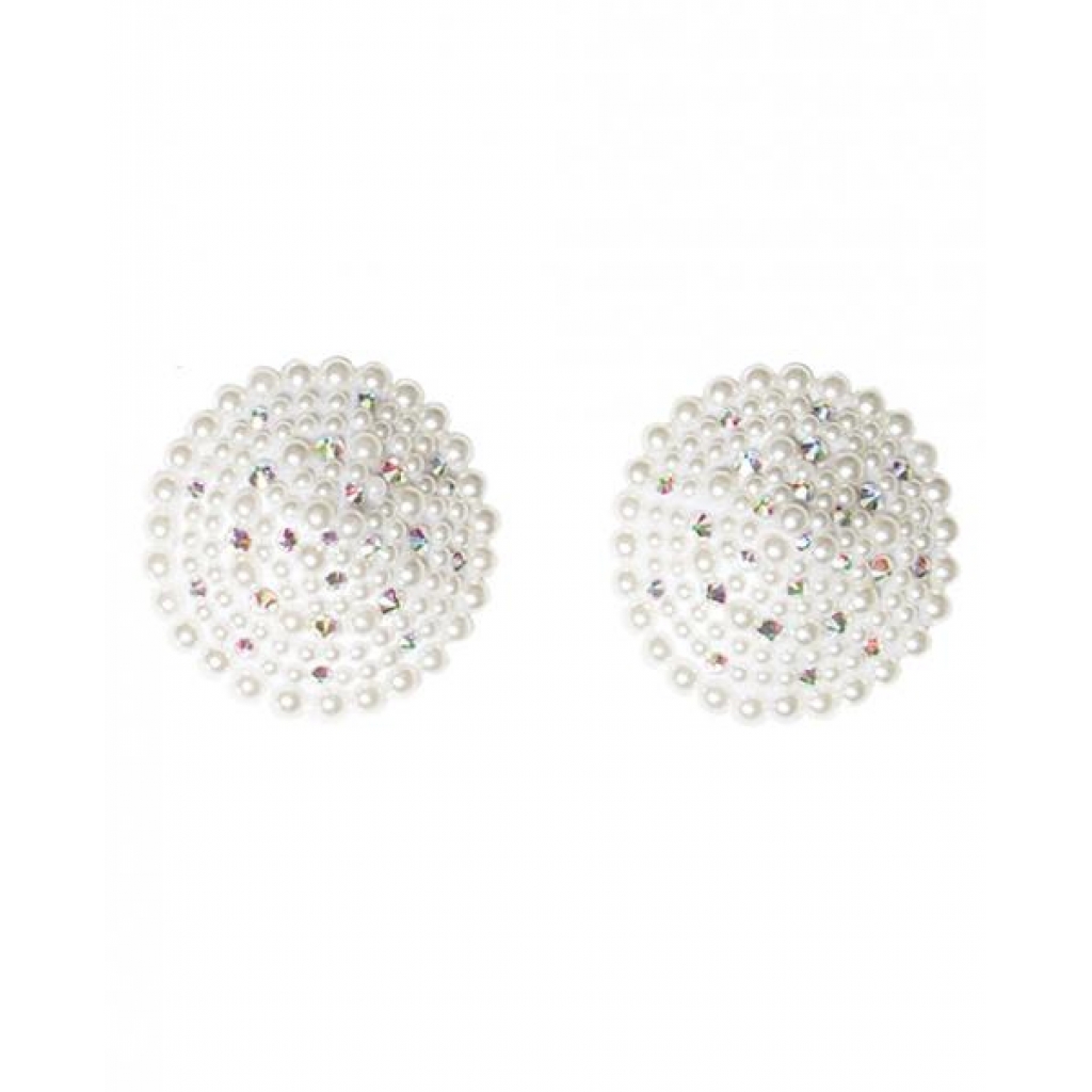 Pearl & Rhinestones Round Reusable Pasties - White O/S