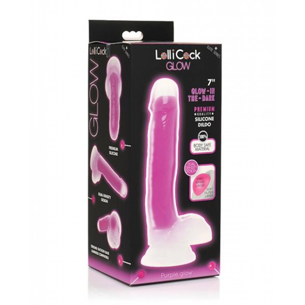 Curve Toys Lollicock 7 inch Glow In The Dark Silicone Dildo - Purple