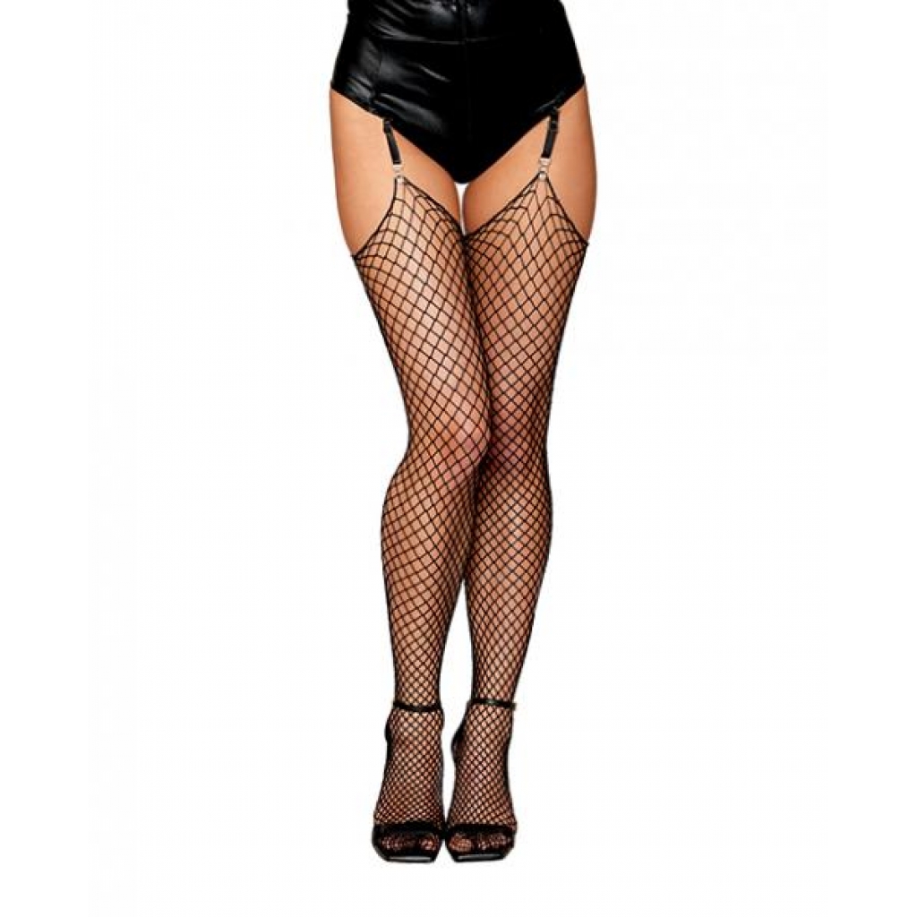 Raw Edge Diamond Net Thigh Highs in Black O/S