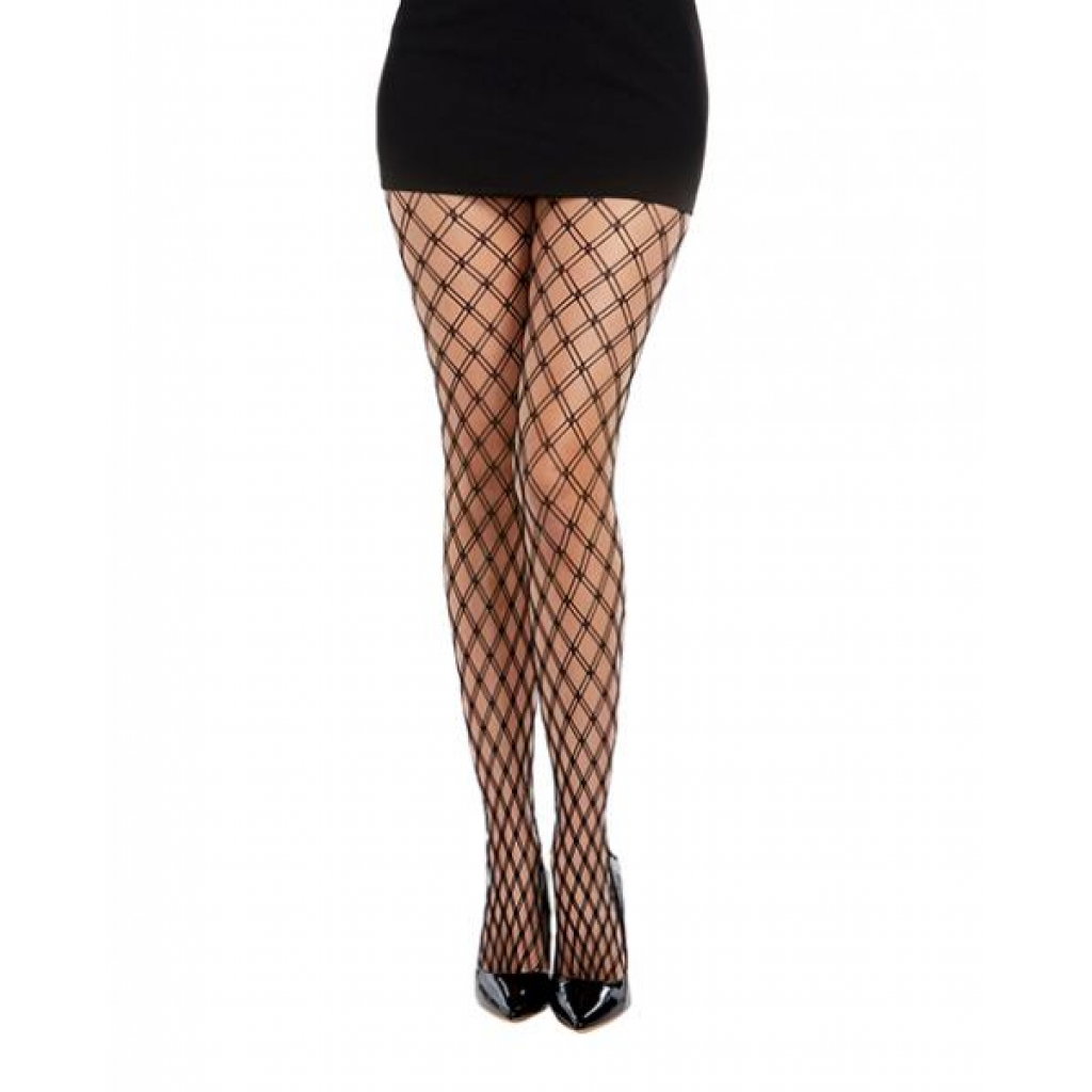 Double Knitted Fence Net Pantyhose - Black