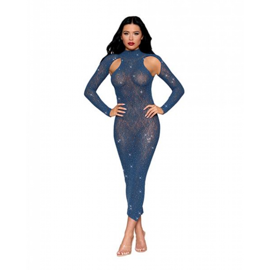 Long-sleeved Seamless Open Back Bodystocking - Twilight Blue