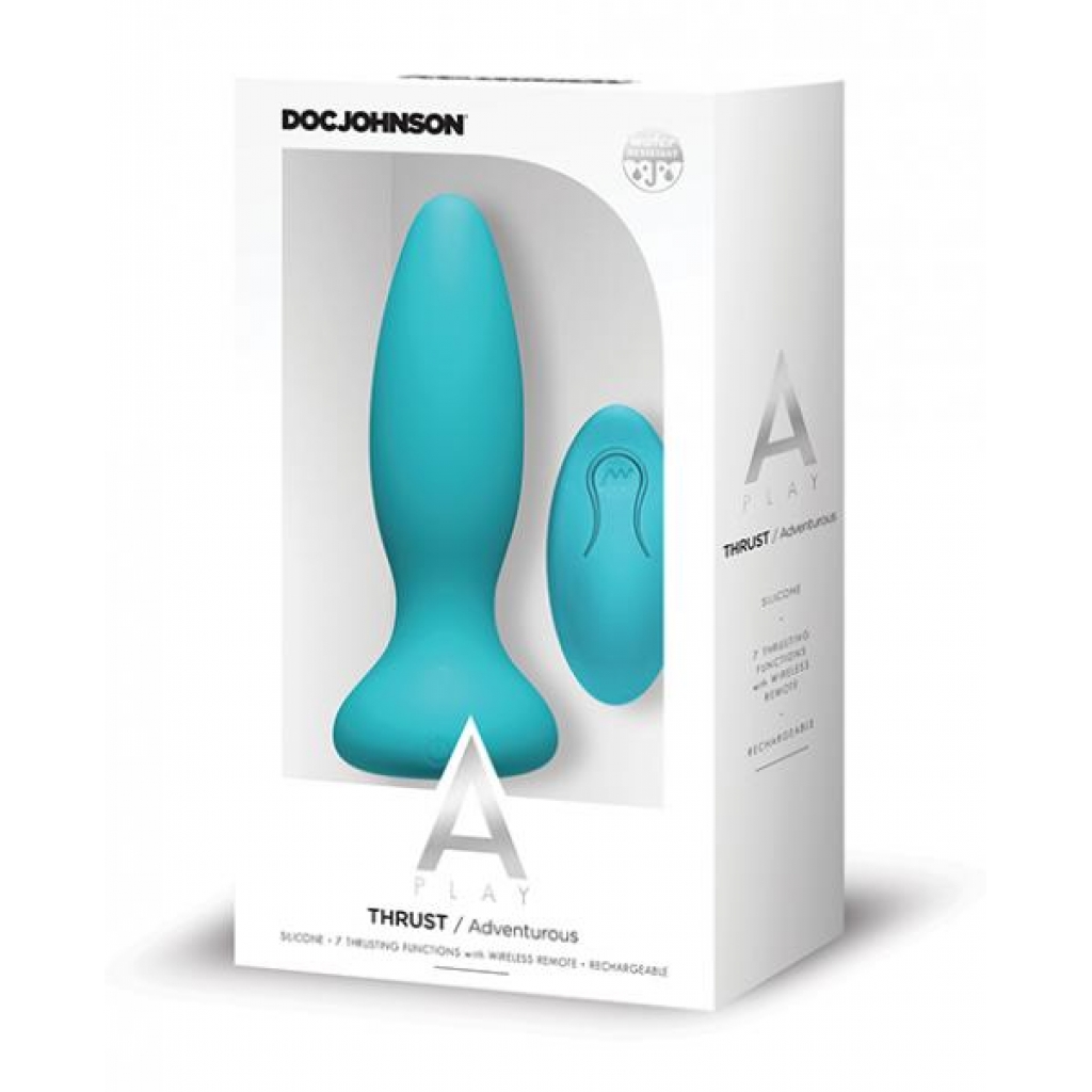 A Play Thrust Adventurous Rechargeable Silicone Anal Plug with Remote - Teal