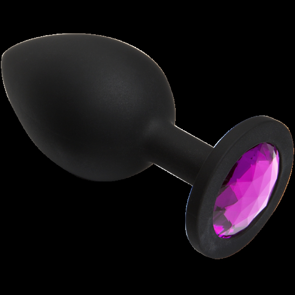 Booty Bling Large Butt Plug - Black with Pink Stone