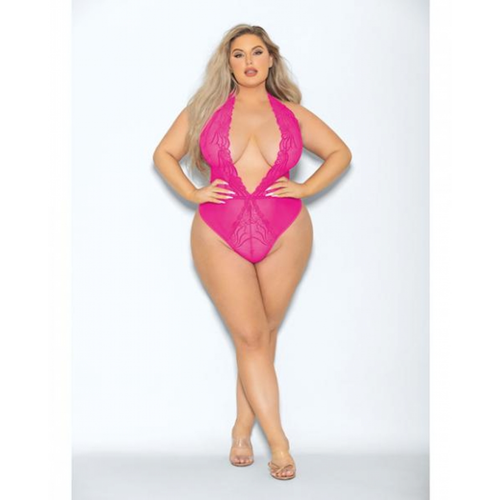 Euphoria Neon Deep V Teddy - Neon Pink Queen