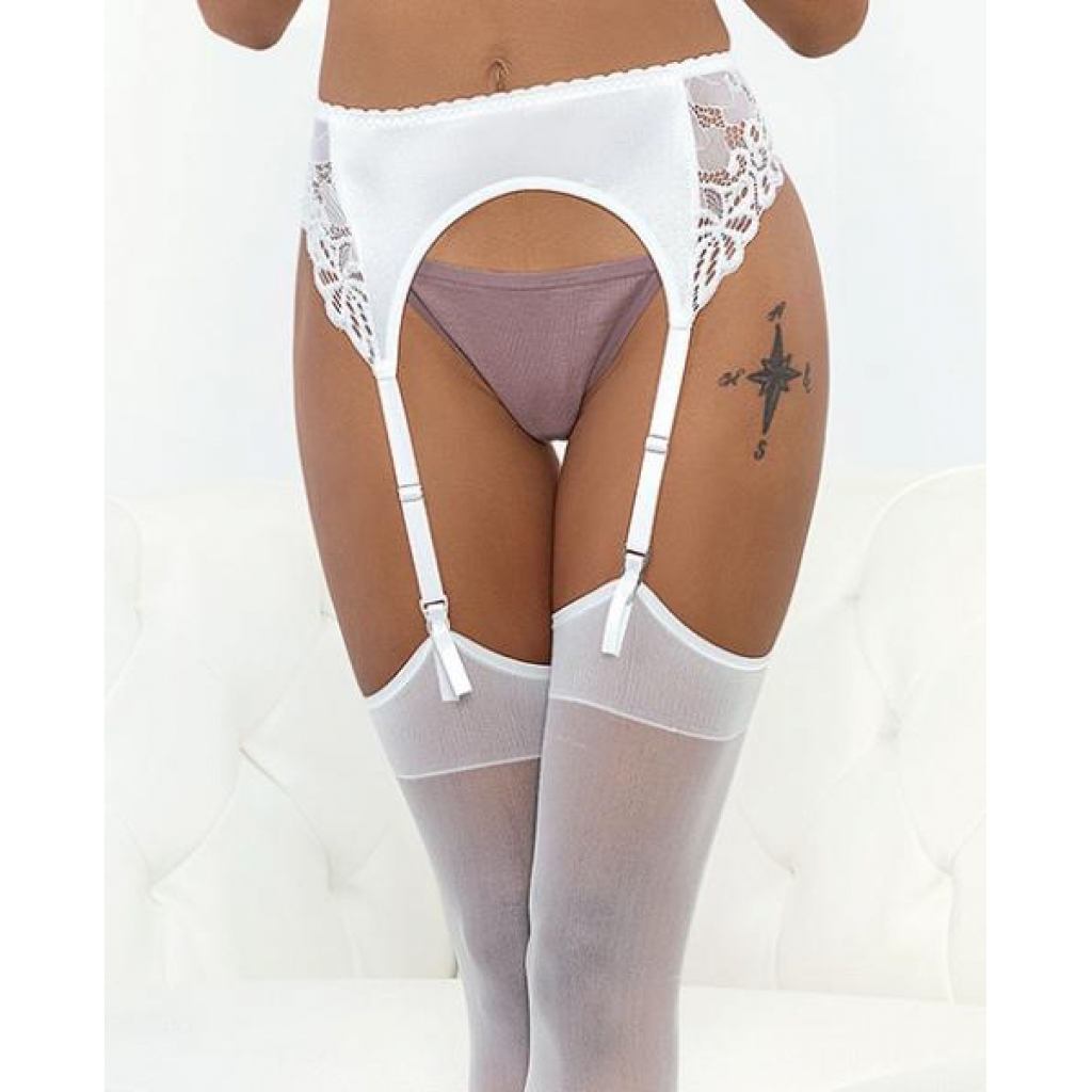 Elegant Satin & Lace Garter Belt in White - Size Large