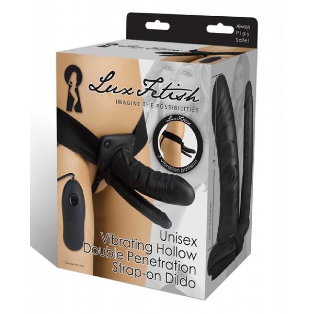 Lux Fetish Unisex Vibrating Hollow Double Penetration Strap-On Dildo