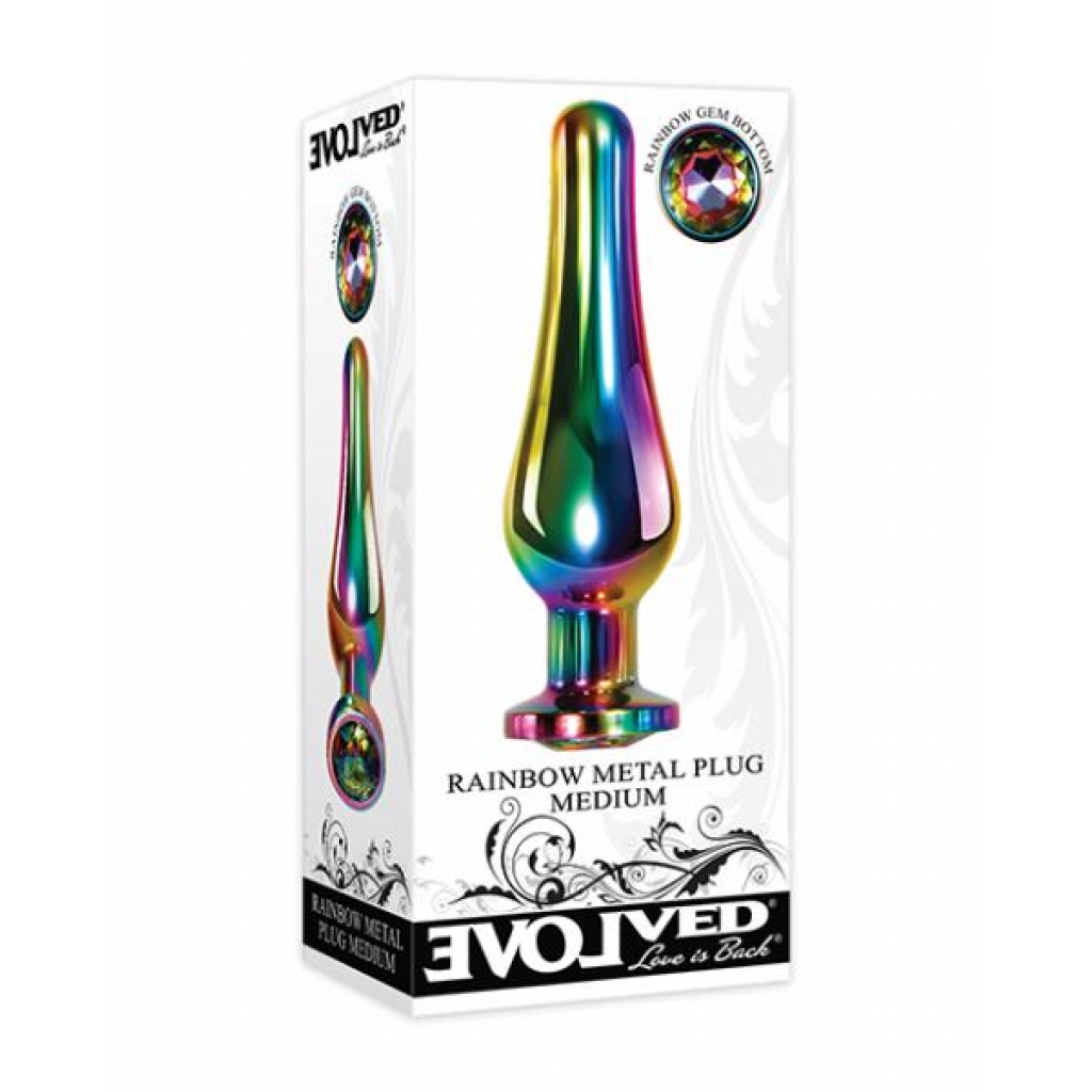 Evolved Medium Rainbow Metal Anal Plug with Gem