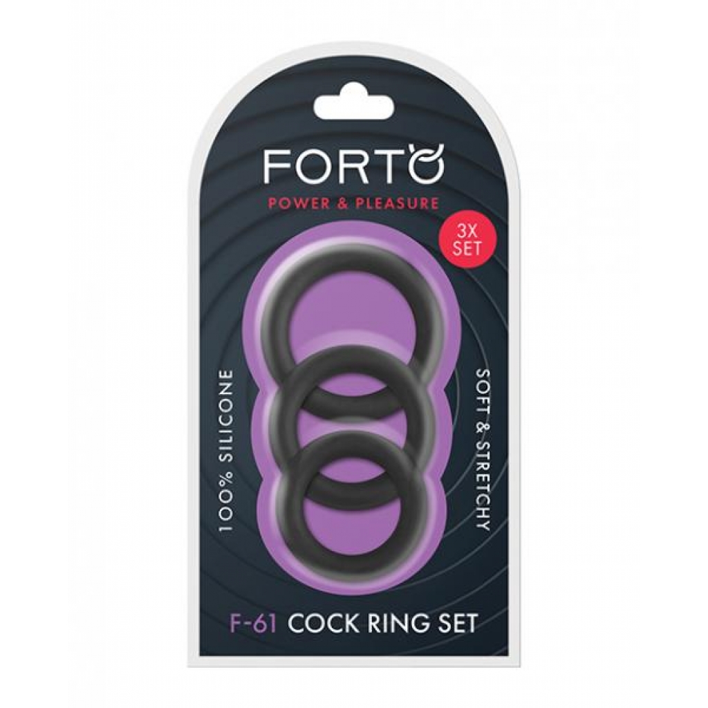 Forto F-61 Liquid 3 Piece Cock Ring Set - Black