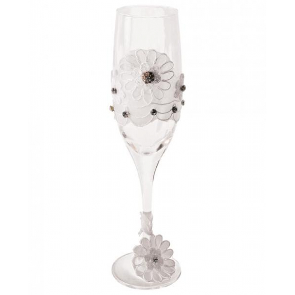 Bride To Be Champagne Glass with White Lace Trim