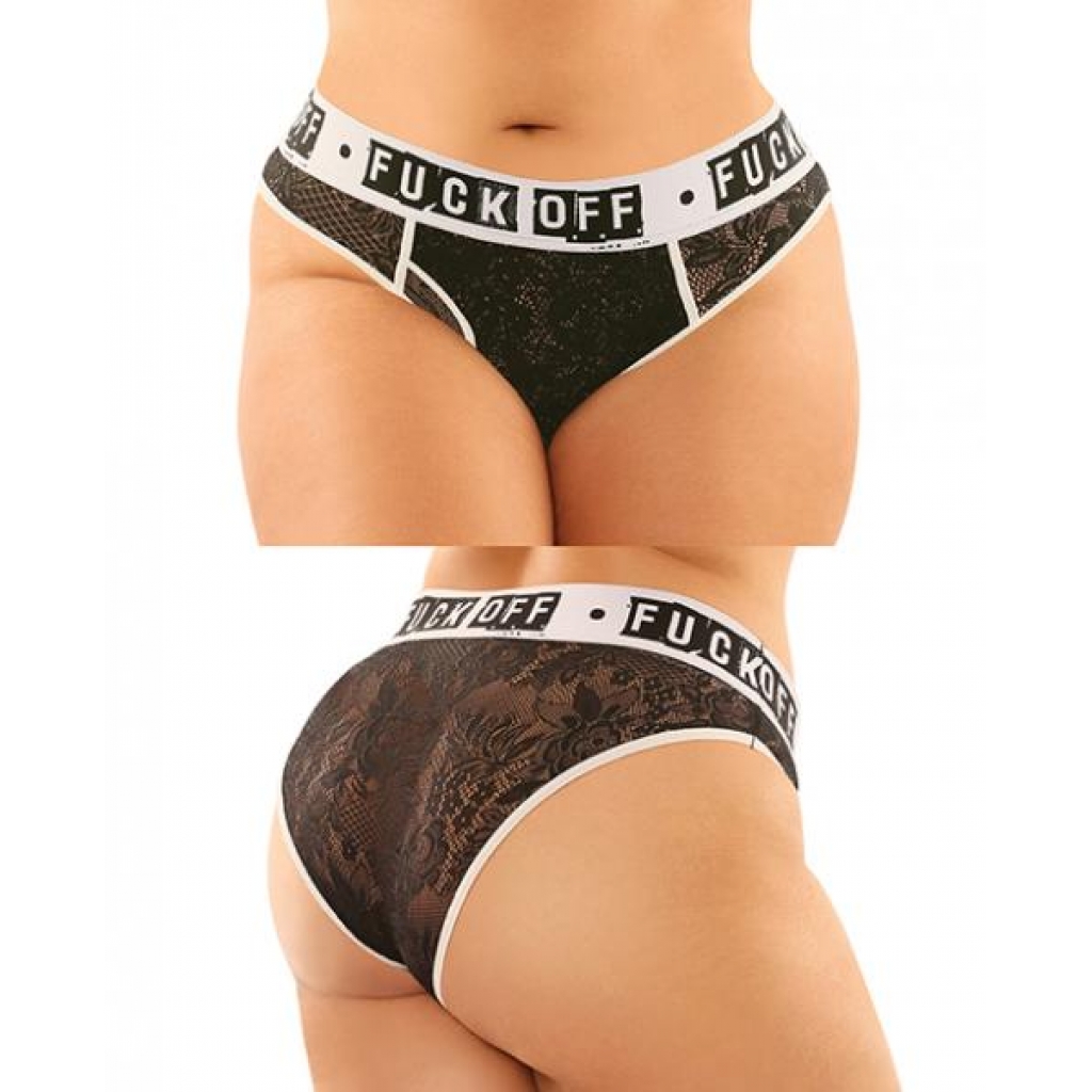 Vibes Buddy Fuck Off Lace Boy Brief & Lace Thong - Black Qn