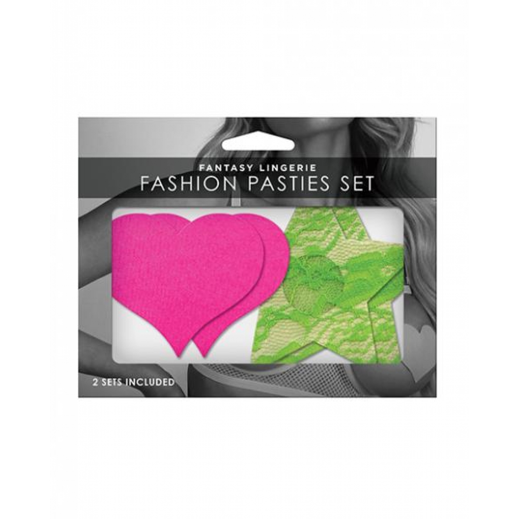 Fantasy UV Reactive Neon Heart & Lace Star Pasties - Pack of 2