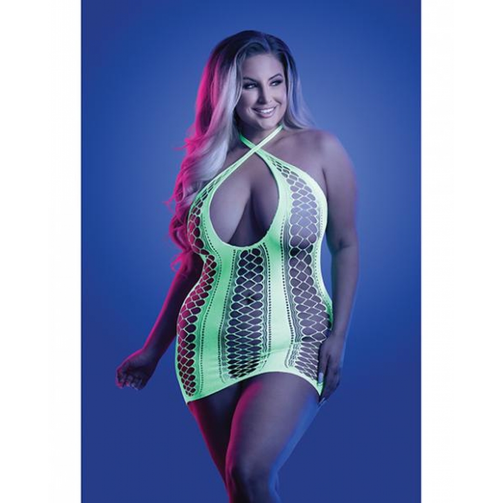 Neon Green UV Reactive Seamless Halter Dress - Queen Size