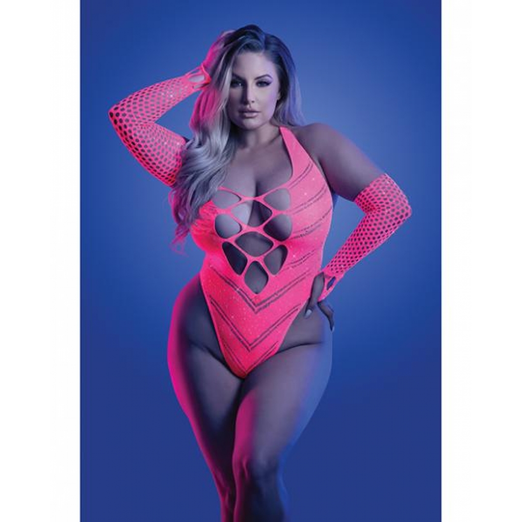 Glow Flashback Rhinestone Teddy - Neon Pink