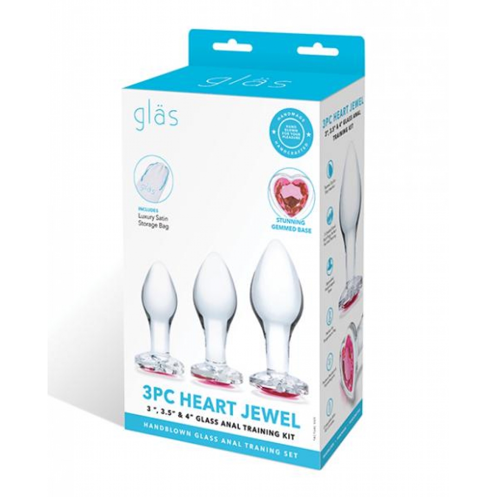 Glas 3 Pc Heart Jewel Glass Anal Training Kit