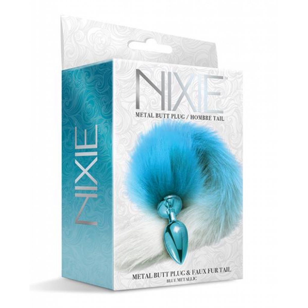 Nixie Metal Butt Plug with Faux Fur Tail - Blue Metallic