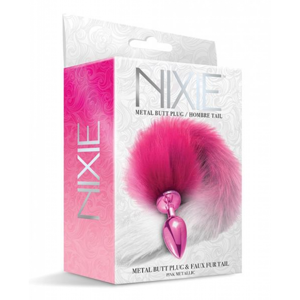 Nixie Metal Butt Plug with Faux Fur Tail - Pink Metallic