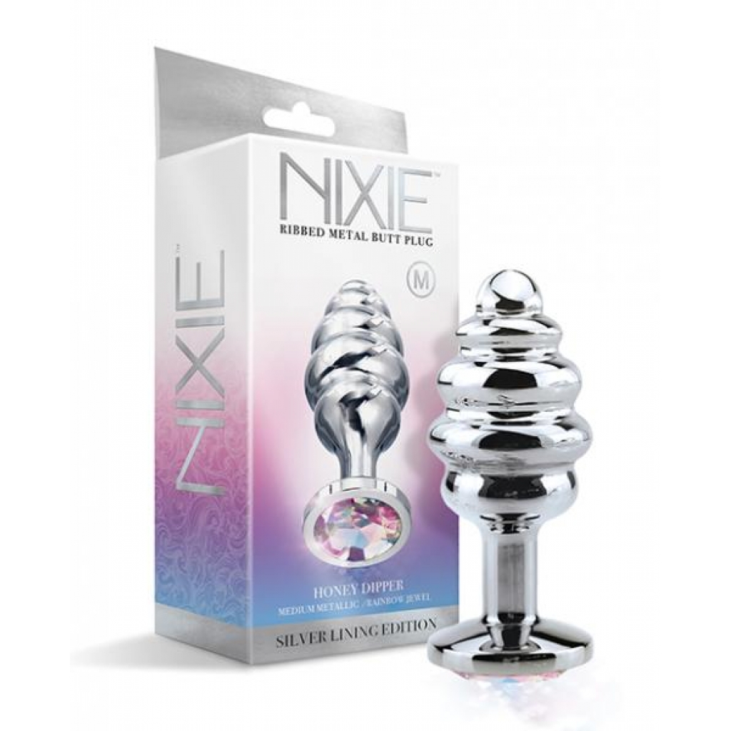 Nixie Honey Dipper Ribbed Metal Rainbow Butt Plug