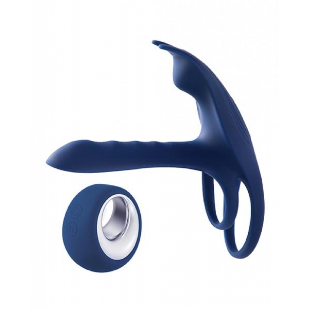 Blue Fox Vibrating Girth Enhancer Penis Sleeve - Blue