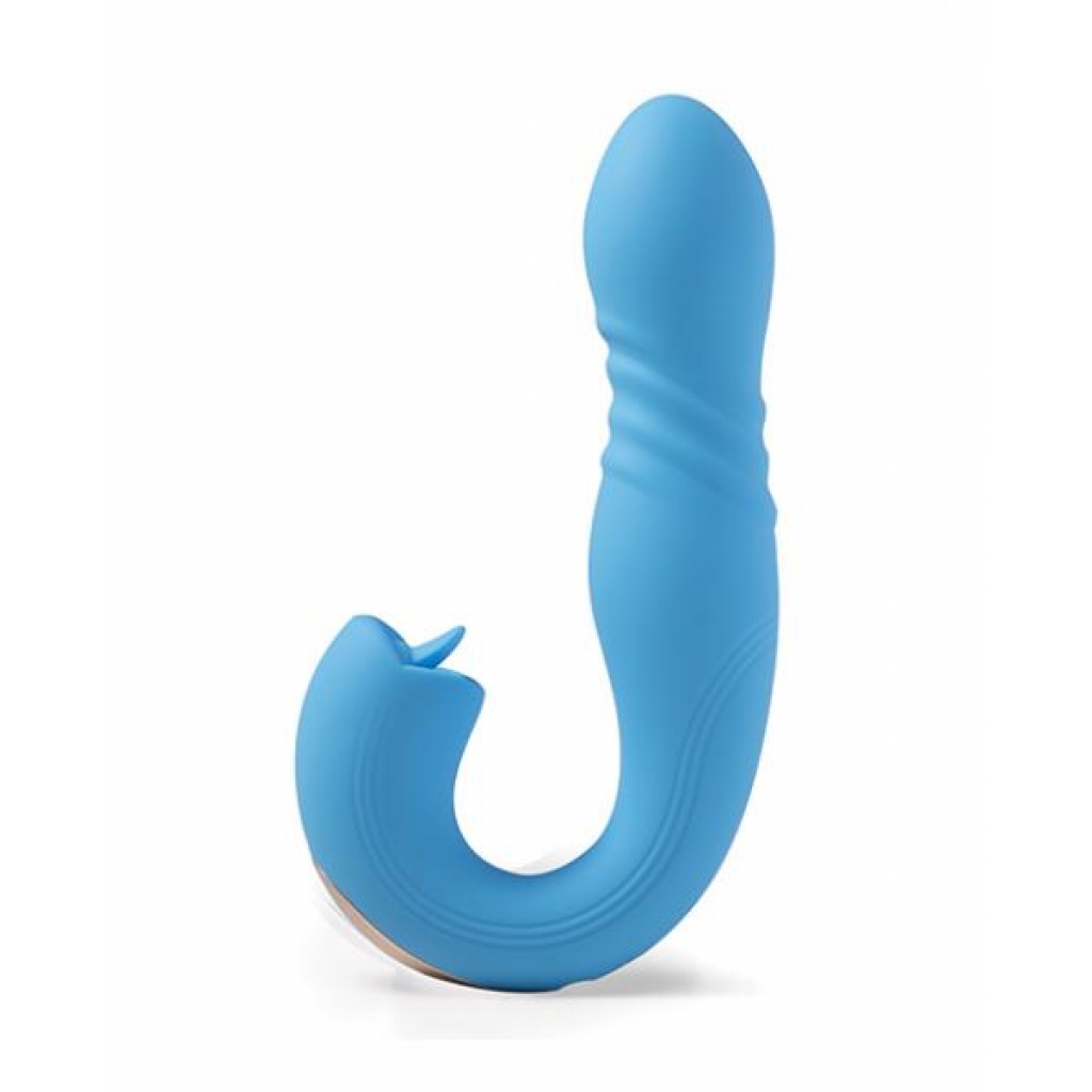 Joi App Controlled Thrusting G-spot Vibrator & Clit Licker - Blue