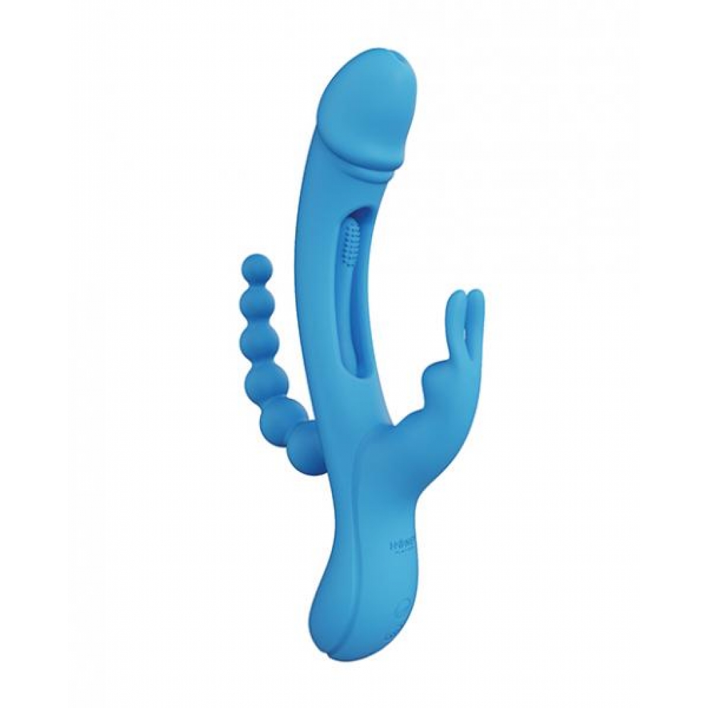 Trilux Kinky Finger Rabbit Vibrator with Anal Beads - Blue