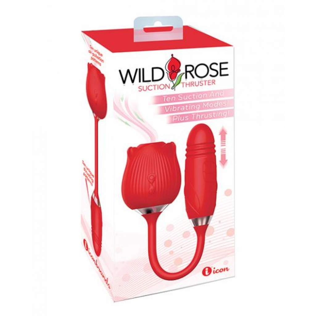 Wild Rose Rechargeable Silicone Suction Thruster Vibrator - Red