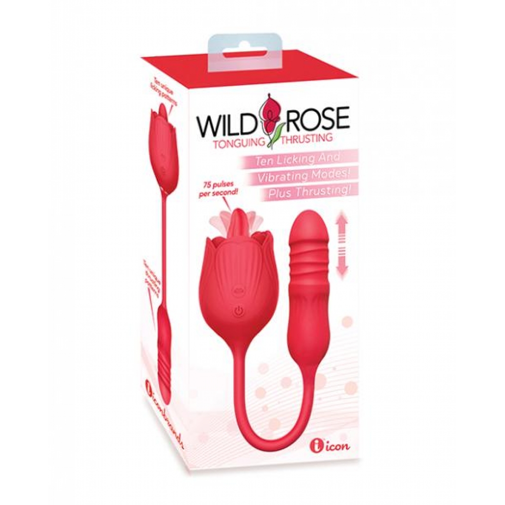 Wild Rose Licking & Thrusting Vibrator - Red