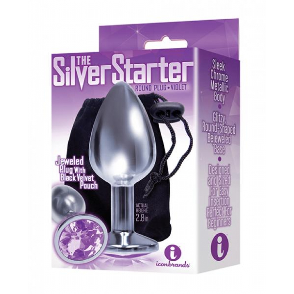 The 9's Silver Bejeweled Round Stainless Steel Plug - Violet