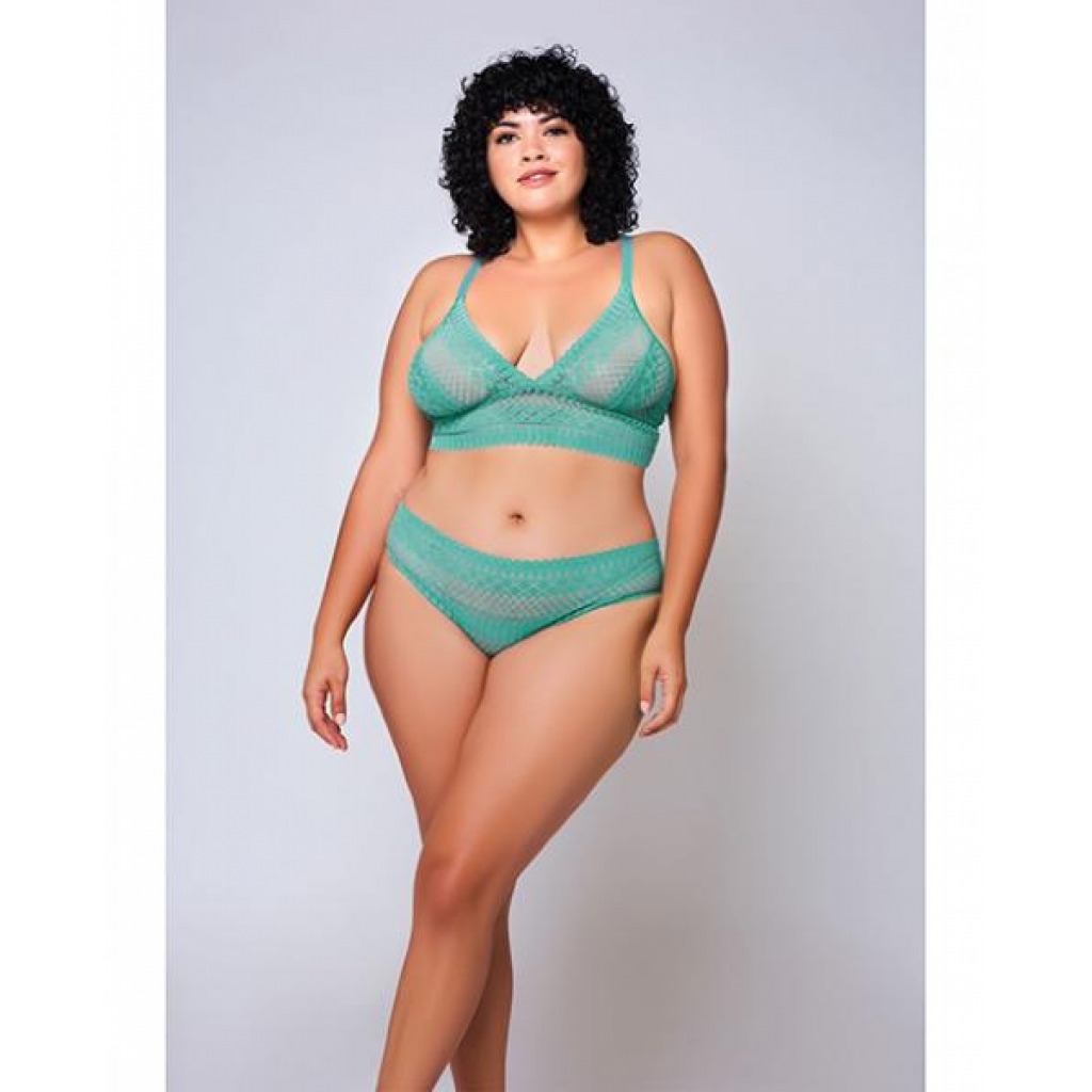 Geometric Lace Bralette & Hipster Set in Teal - Size 2X