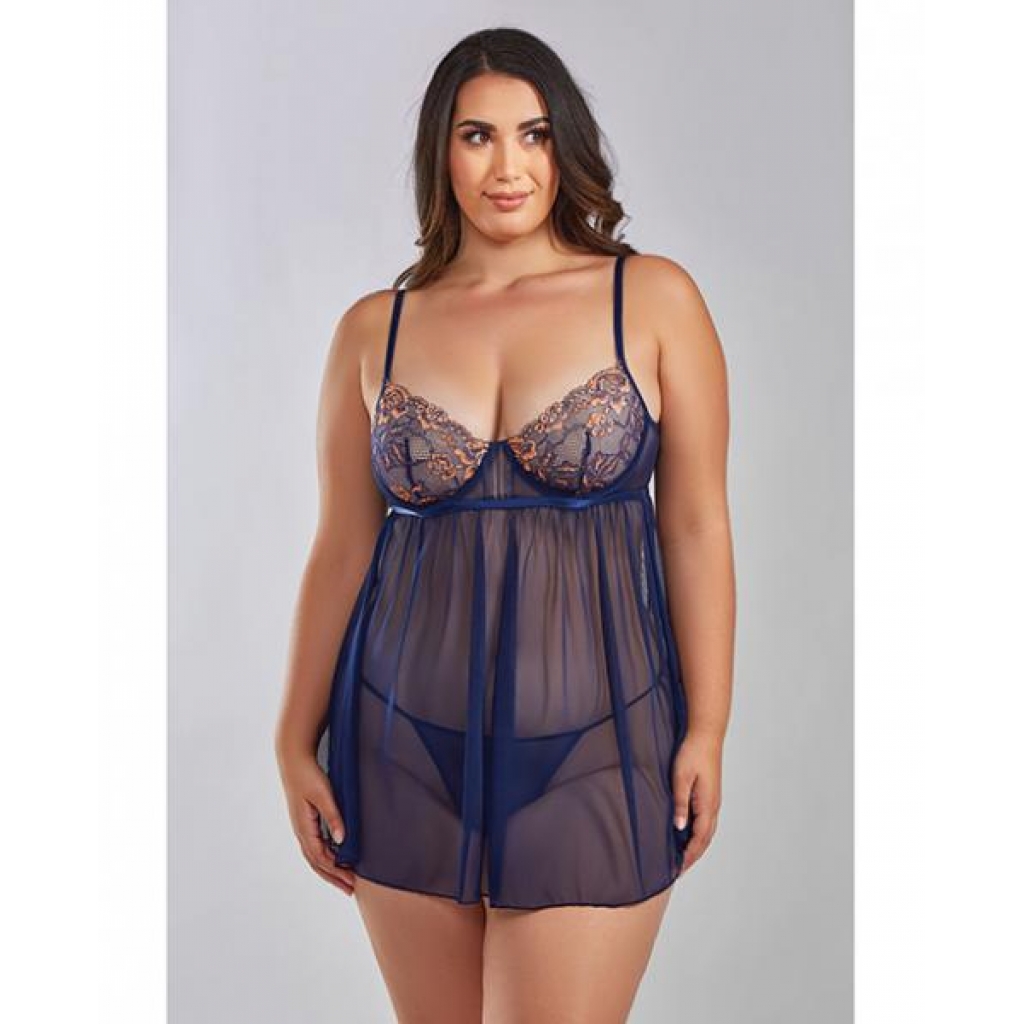 Jennie Cross Dyed Galloon Lace Babydoll - Navy