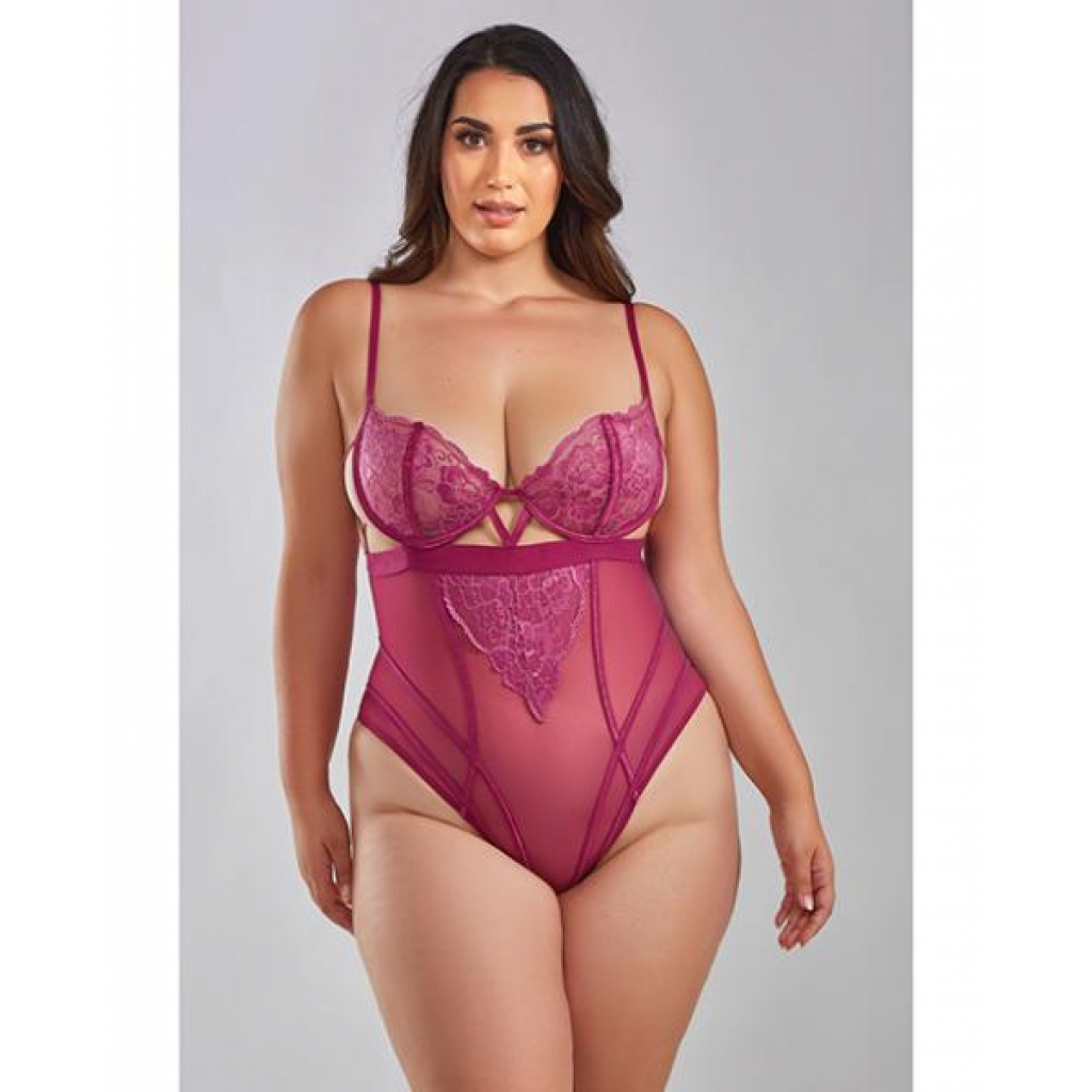 Quinn Cross Dyed Galloon Lace & Mesh Teddy - Wine 3X