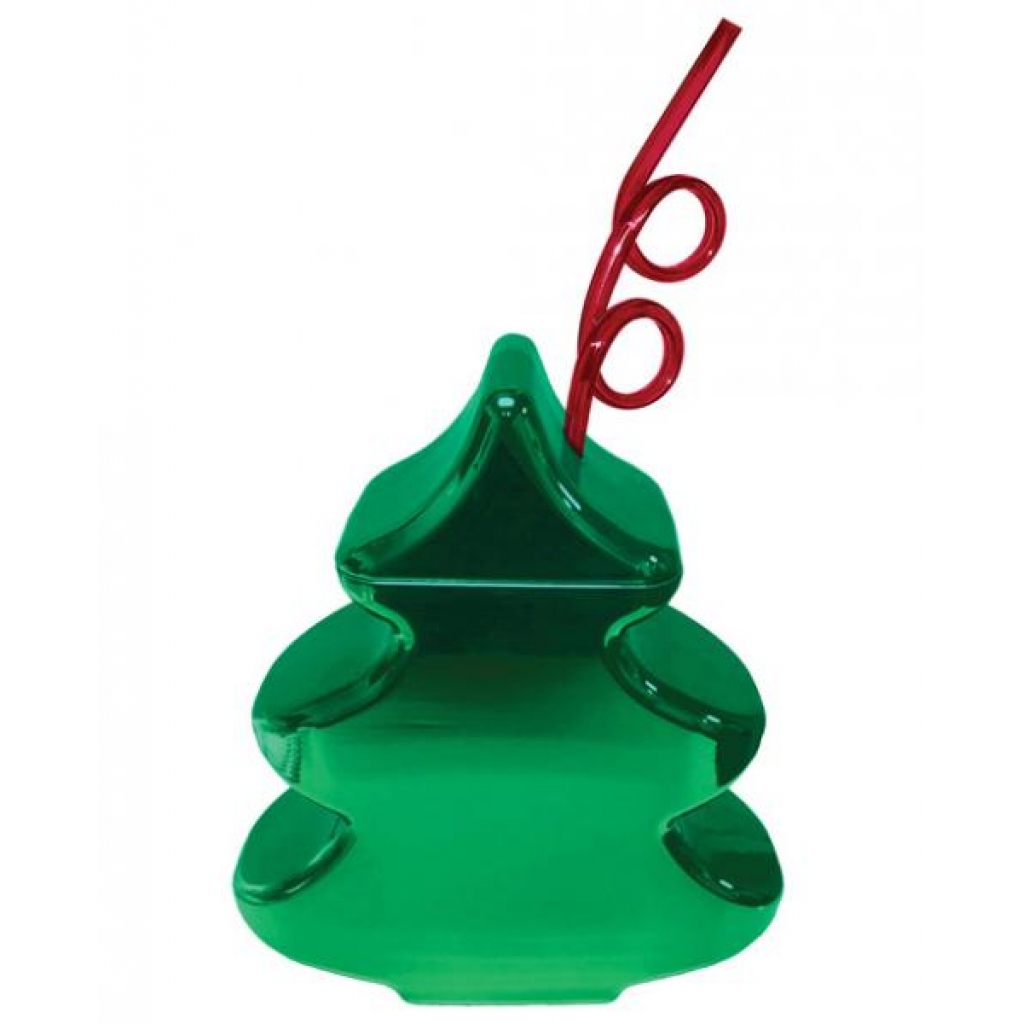 Holiday-Themed Christmas Tree Cup with Fun Straw - 24 Ounces