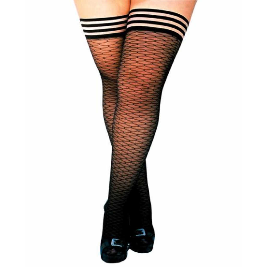 Beth Ann Honeycomb Thigh High Stockings - Black