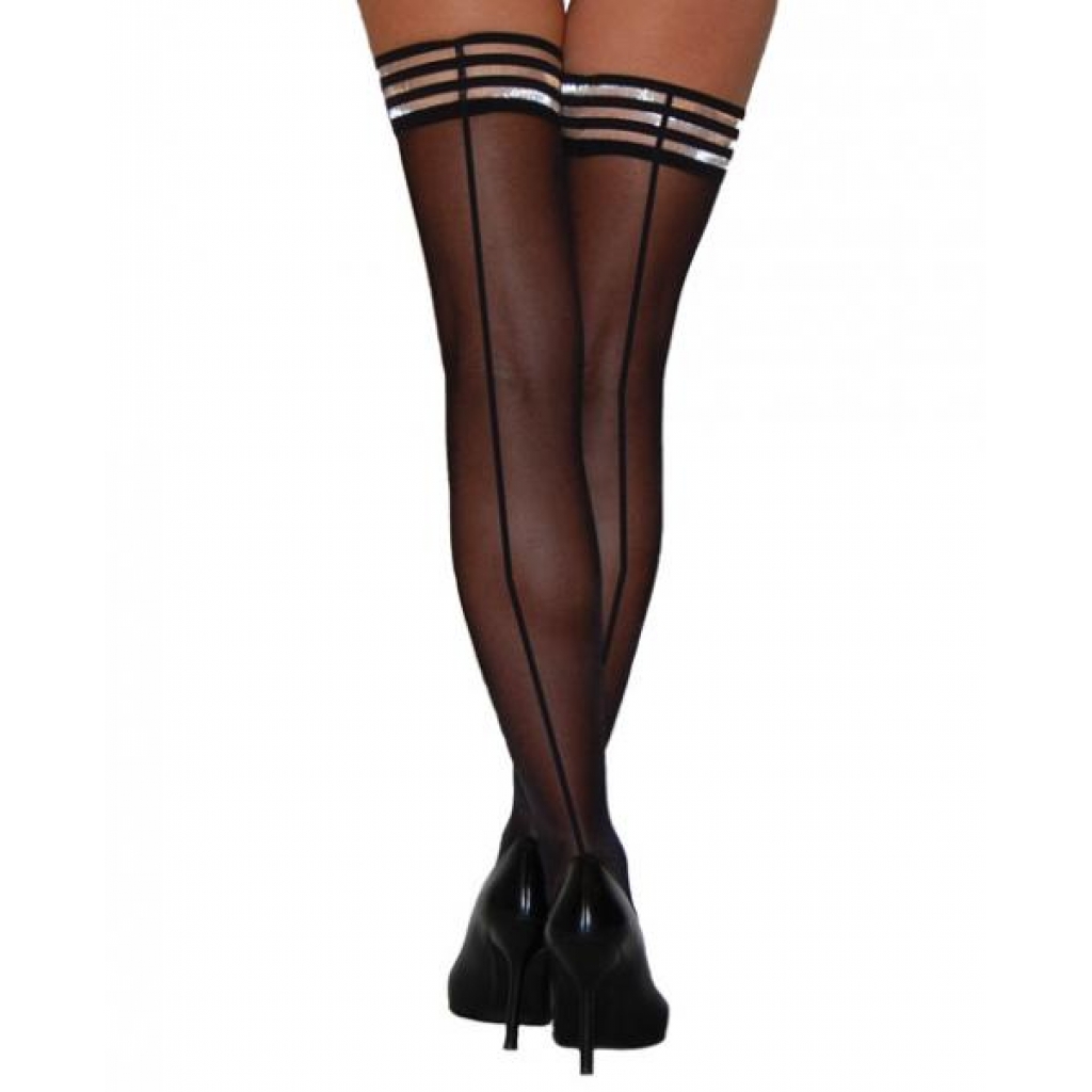 Kixies Lois Thigh Highs - Black with Back Seam