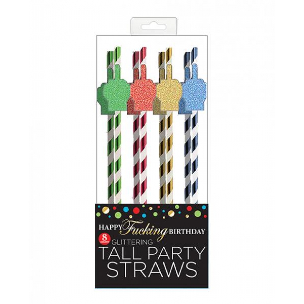 Happy Fucking Birthday Tall Straws - Pack Of 8 - Fun Celebration