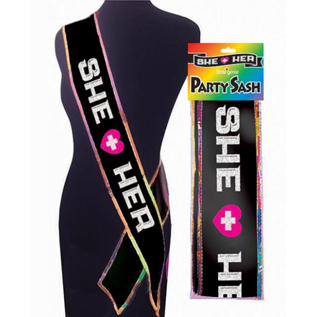 She + Her Party Sash - Black O/S