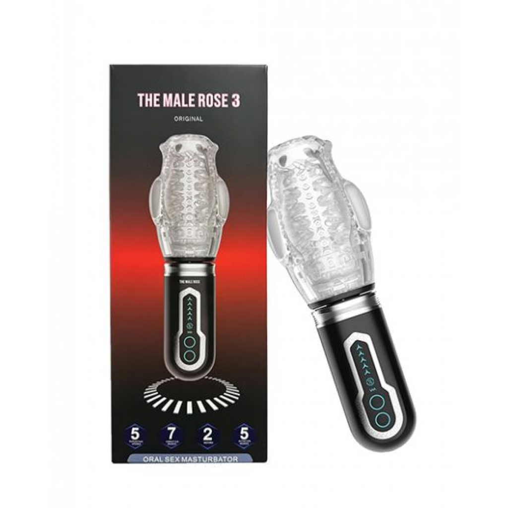 The Male Rose 3 Thrusting, Rotating & Vibrating Oral Sex Masturbator - Black