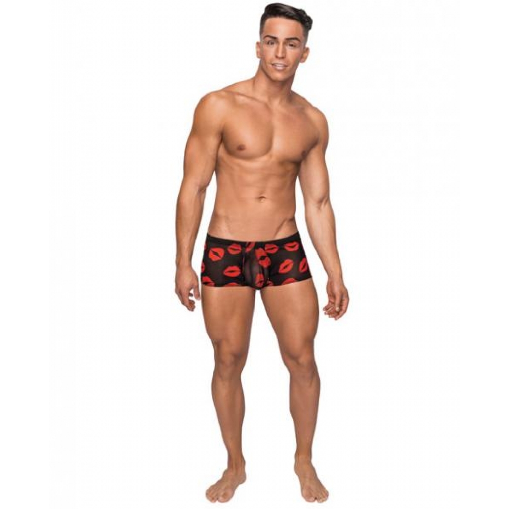 Kiss Me Stretch Mesh Mini Shorts - Black Red Large